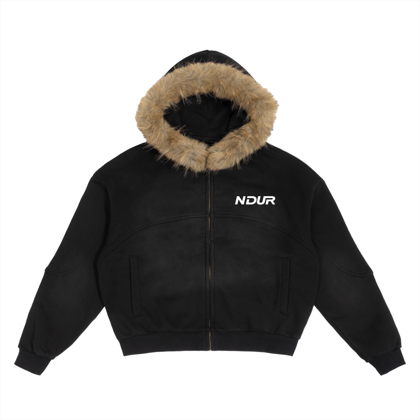 NDUR Sun Fade Boxy Detachable Fur Hoodie