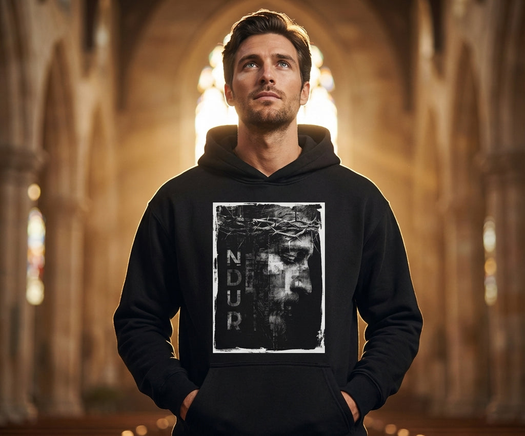 NDUR Christ Tribute Fleeced Boxy Hoodie: "He Edured For Us"