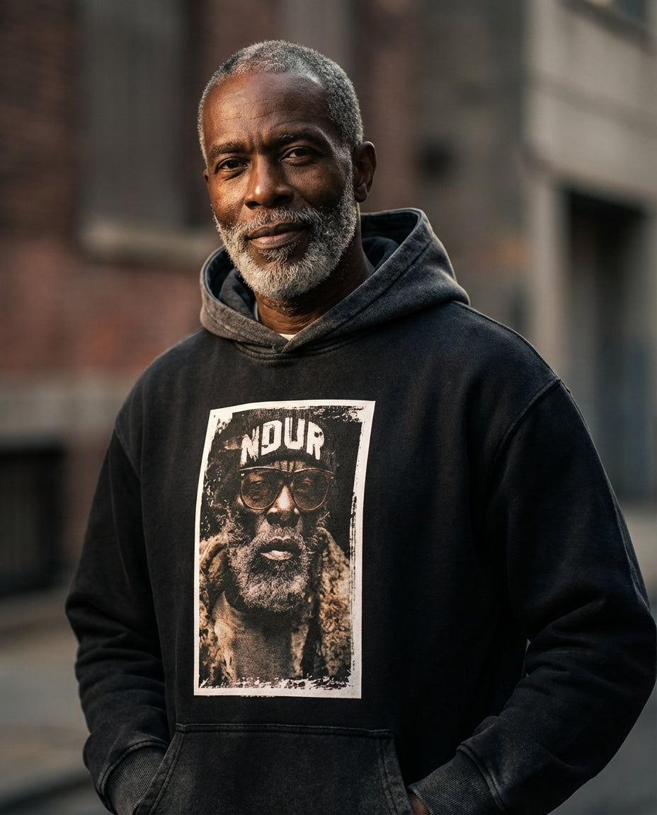 NDUR Vintage Washed Gradient Fleece Hoodie: "Wisdom & Grit"