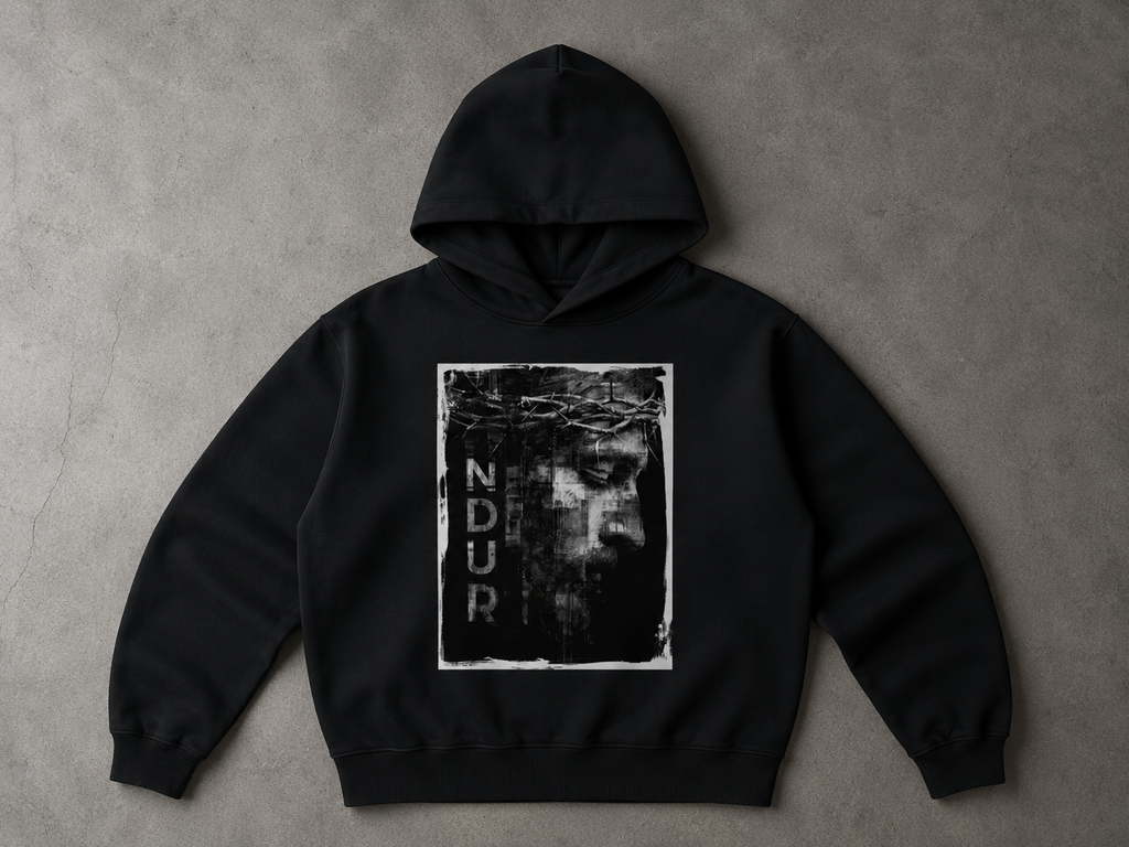 NDUR Christ Tribute Fleeced Boxy Hoodie: "He Endured For Us"