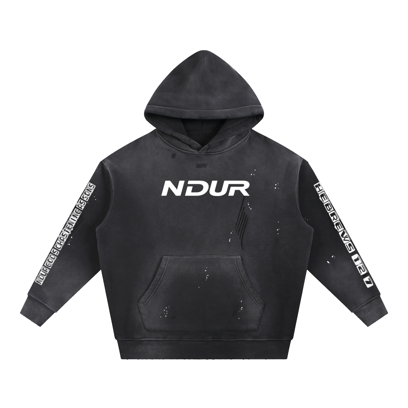 NDUR Vintage Washed Frayed Fleece Hoodie - Hebrews 12:7 Edition