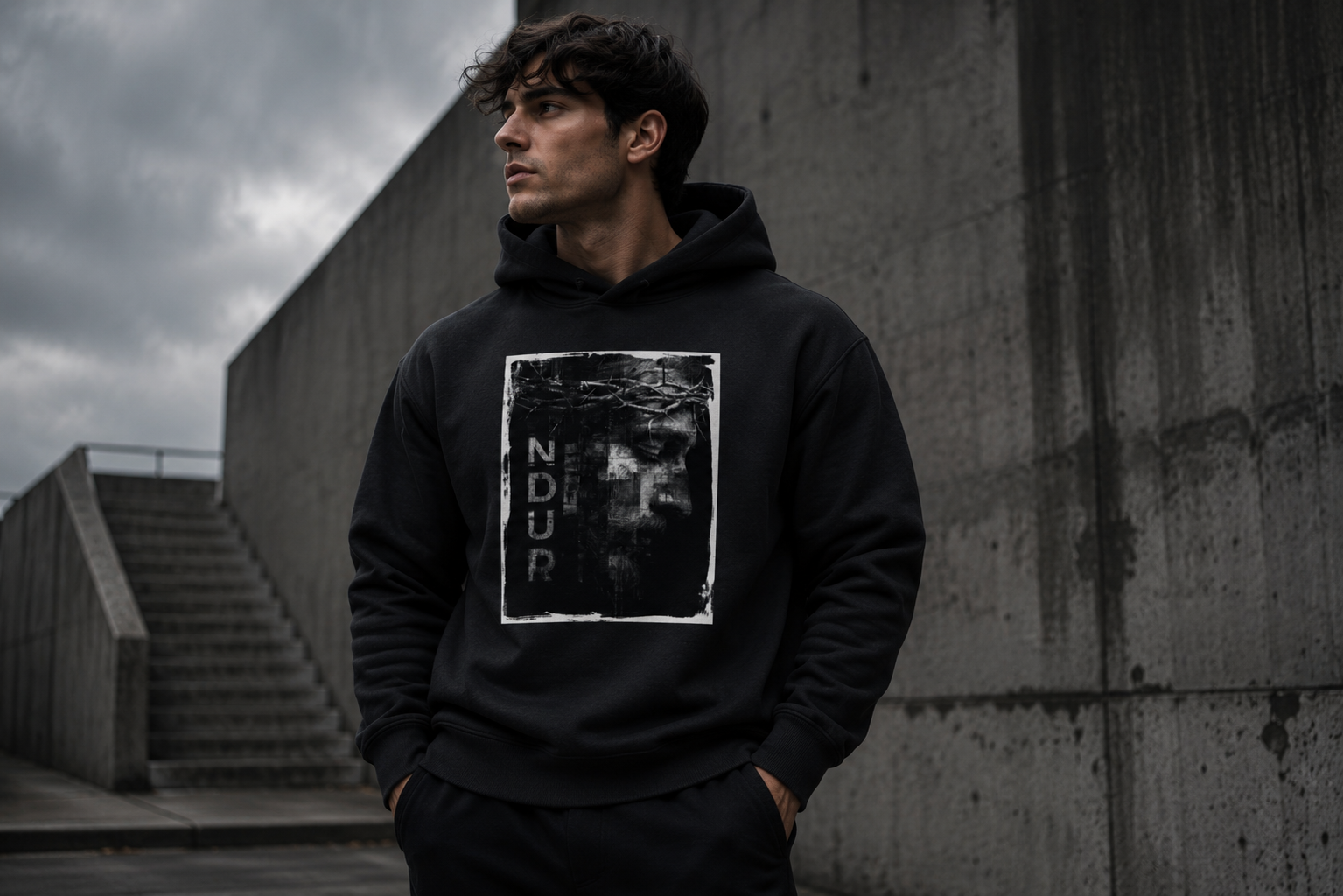NDUR Christ Tribute Fleeced Boxy Hoodie: "He Endured For Us"