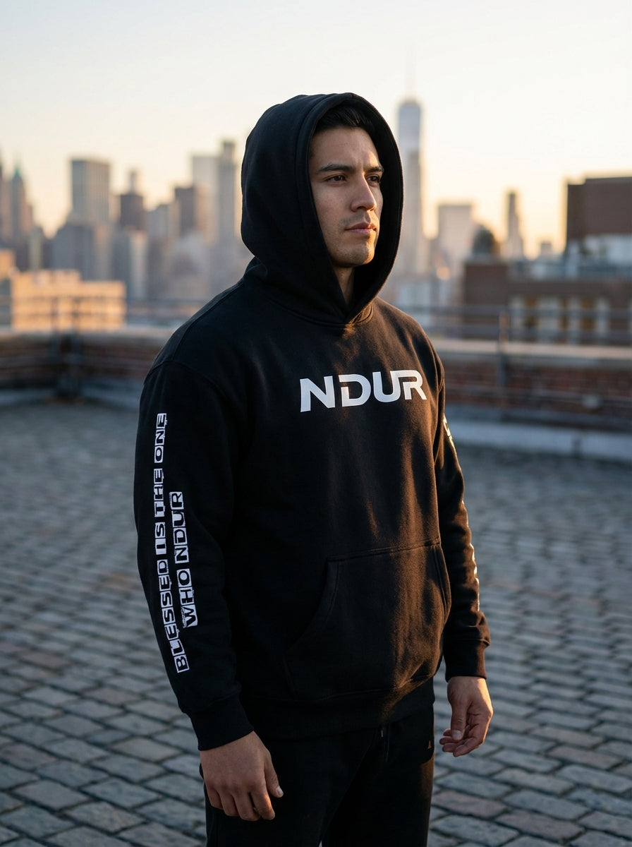 NDUR Oversize Scripture Sleeve Fleeced Hoodie — James 1:12 Edition