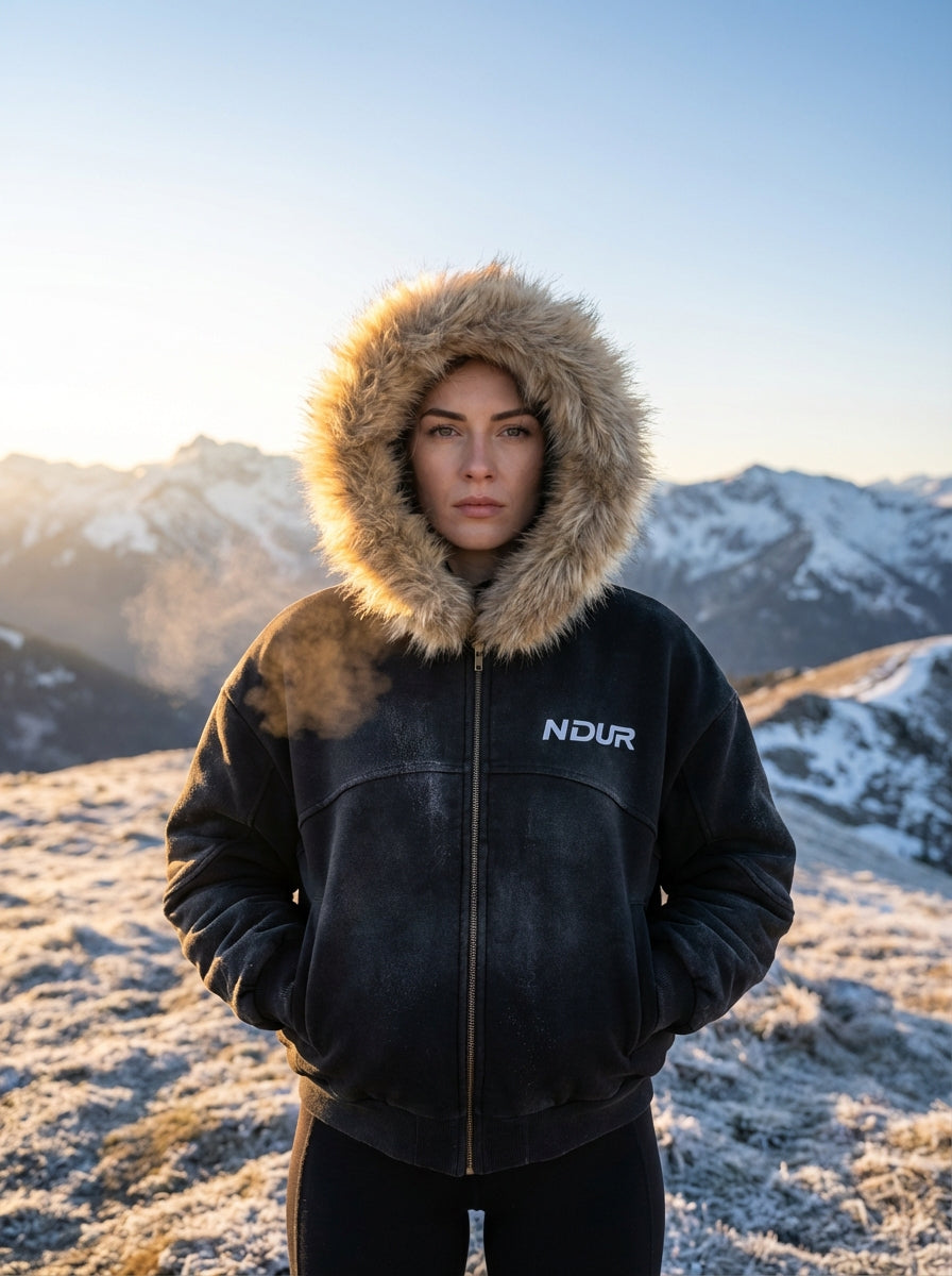 NDUR Sun Fade Boxy Detachable Fur Hoodie